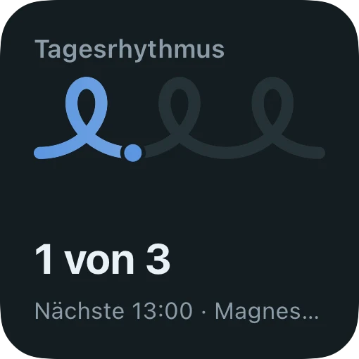 Widget Tagesrhythmus, klein, dunkel: 1 von 3 genommen