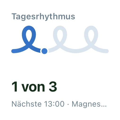 Widget Tagesrhythmus: 1 von 3 Einnahmen genommen, nächste um 13:00 Uhr